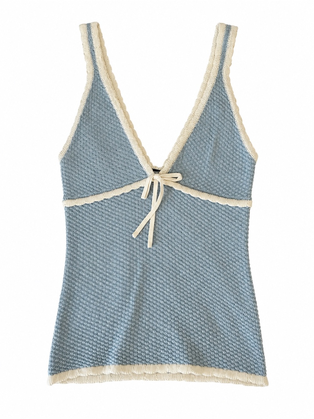 Forever 21 Light Blue Knit Tank with White Lace Trim